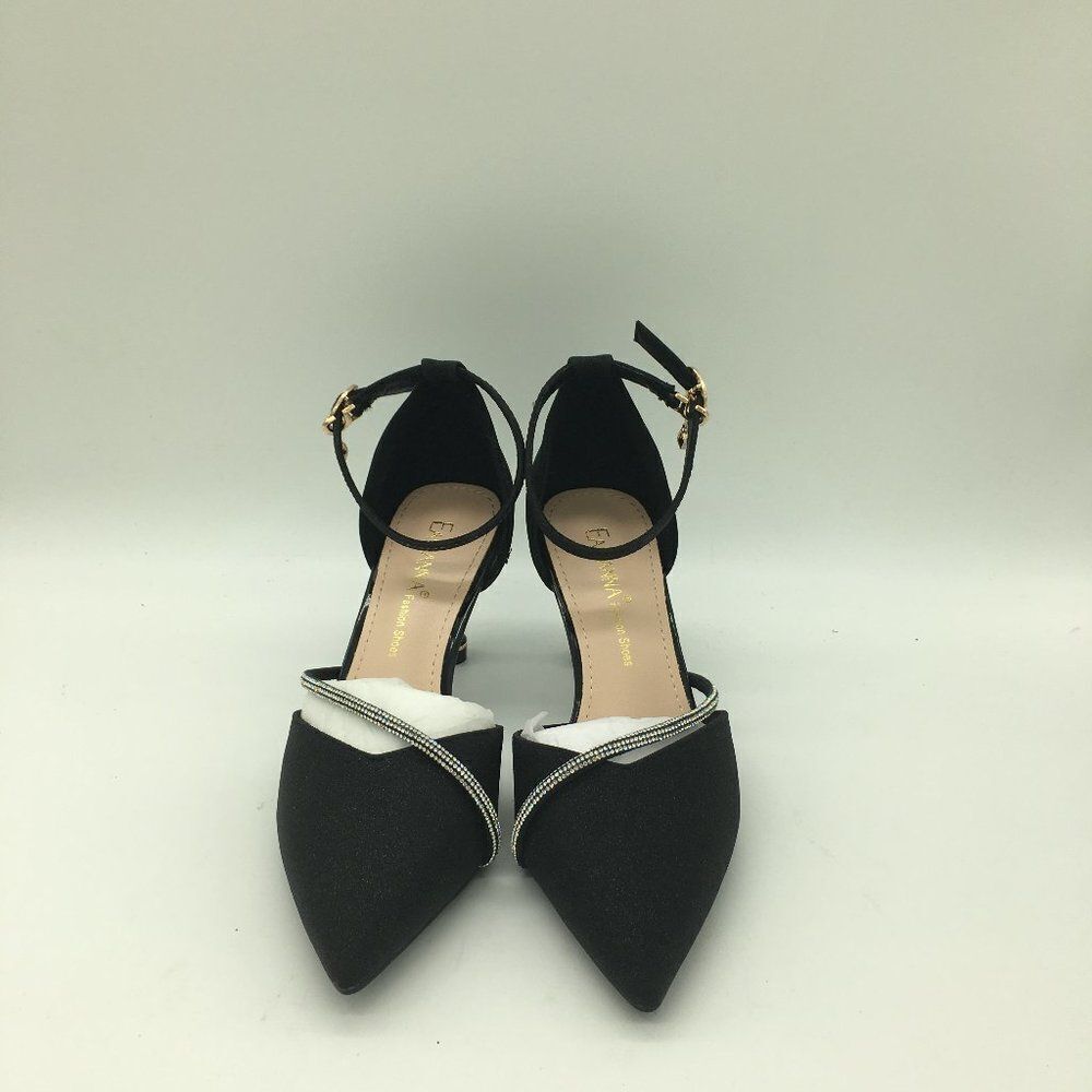 Eastanna Fashion Pointed Toe Ankle Strap Kitten Heel Pumps With Rhinestones